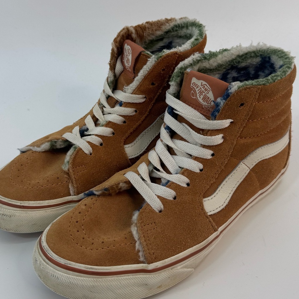 Vans Sk8-Hi Suede Faux Shearling Sneakers Sunburn Marshmallow Womens Sz 7 Men5.5